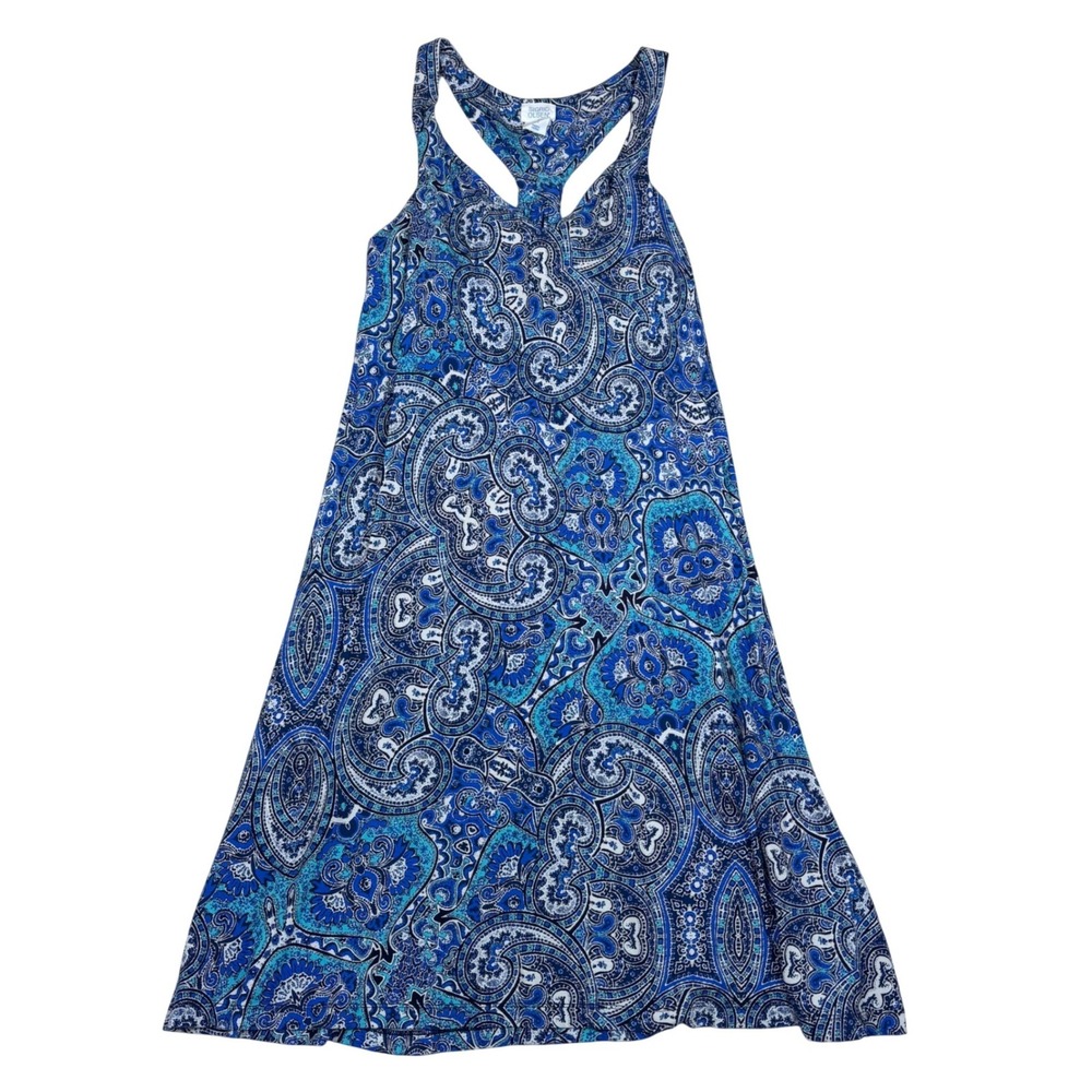 Sigrid Olsen Blue Paisley Racerback Mini Dress Womens Small A-Line Stretch Boho